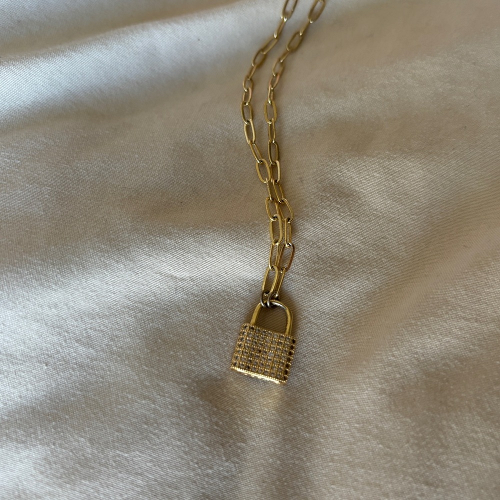 gold rhinestone lock necklace